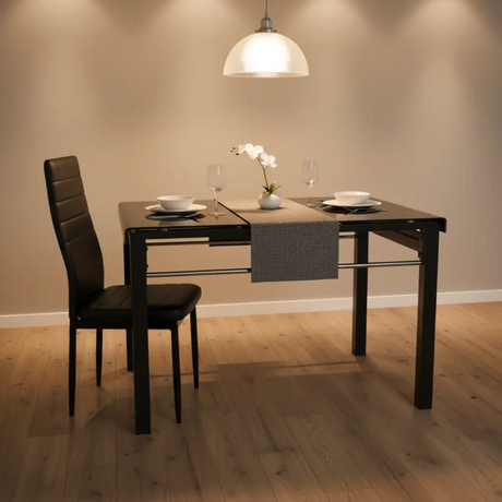 Black Glass Dining Table & 6 Chairs Set Kitchen & Dining Furniture Sets