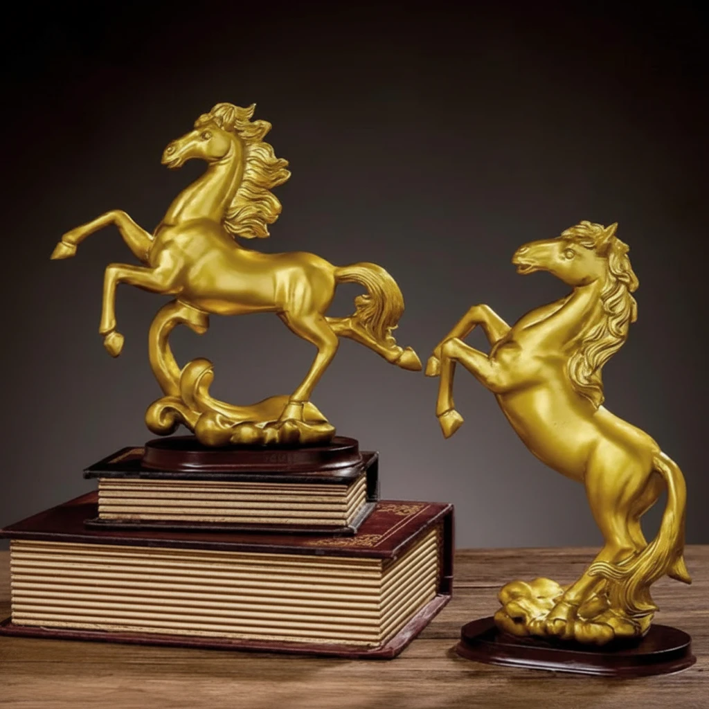 Gold Horse Sculpture with Black Marble Base Decorative Figurine Home & Garden Figurines