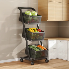 Vegetable Cart - 3-Tier Rolling Metal Basket Rack with Wheels 96x56x41cm Dark Grey Kitchen & Dining Household Storage Caddies
