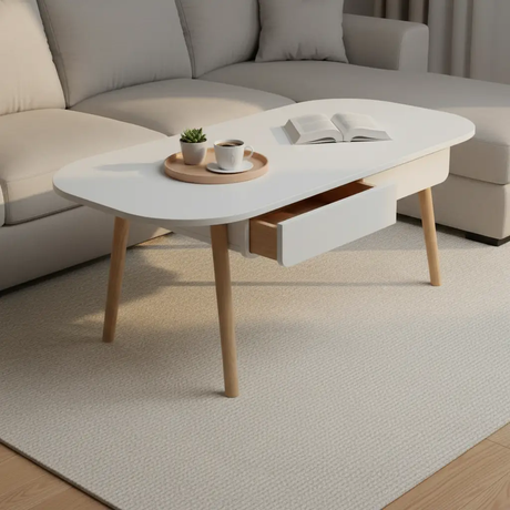 Scandinavian Oval Coffee Table with Wood Legs Coffee Table Coffee Tables