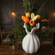 French High-End Retro Art White Petal Shaped Ceramic Vase Home & Garden Vases