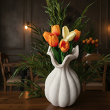 French High-End Retro Art White Petal Shaped Ceramic Vase Home & Garden Vases