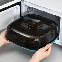 Square Acrylic Food Cover with Base Dish 28x26x9cm Microwave Safe Stackable Dustproof Steam Vent Teal Clear Kitchen & Dining Food Container Covers