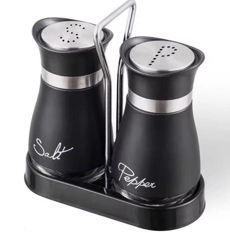 Glass Salt and Pepper Shaker Set with Chrome Holder and Stand Kitchen & Dining Shaker Sets