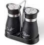 Glass Salt and Pepper Shaker Set with Chrome Holder and Stand Kitchen & Dining Shaker Sets