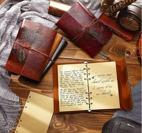 Notebook - A6 Retro Leaf Design with Leather Tie