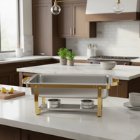 11L Stainless Steel Chafing Dish with Insert Gold Accent Frame Dual Fuel Burner Buffet Catering Kitchen & Dining Chafing Dishes