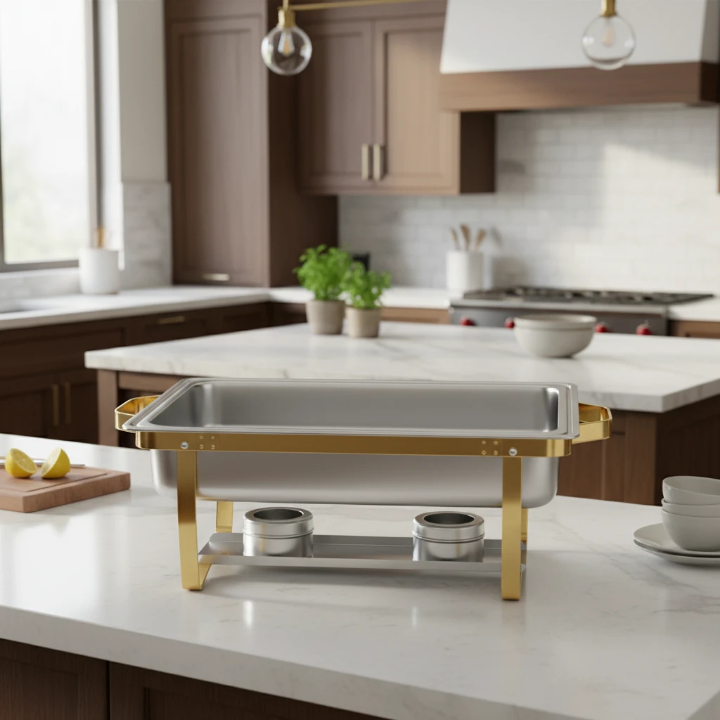 11L Stainless Steel Chafing Dish with Insert Gold Accent Frame Dual Fuel Burner Buffet Catering Kitchen & Dining Chafing Dishes