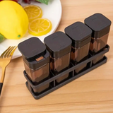 Spice Jar Set - 4pcs Plastic Seasoning Canisters with Rack Kitchen & Dining Spice Organizers