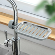 Adjustable Sink Faucet Storage Rack Stainless Steel Sponge Soap Holder Kitchen Bathroom Grey Kitchen & Dining Sink Caddies