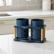 Double Cutlery and Chopstick Organizer with Drainage Holes Navy Blue 19x10x9.4cm Kitchen & Dining Flatware Trays