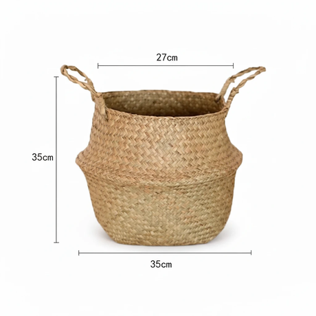 Large Seagrass Woven Belly Storage Basket 35x35cm Twin Rope Handles Boho Plant Pot Towel Blanket Organizer Home & Garden Baskets