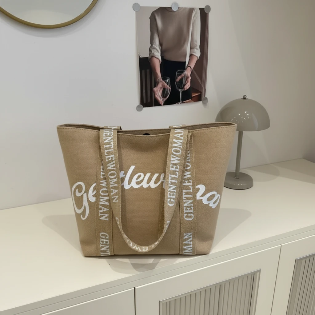 Gentlewoman Large Canvas Tote Bag Bold Script Print Lettered Shoulder Straps White Black Red Navy Khaki Baby Blue Bags & Accessories Tote Bags