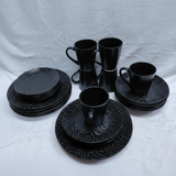 Dinner Set - 24pcs Black Embossed Floral Pattern Kitchen & Dining Dinnerware Sets