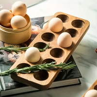 Egg Holder - 12-Slot Wooden Tray Nordic Kitchen and Fridge Storage Rack Natural Kitchen & Dining Food Container Covers