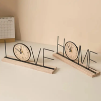 Desk Clock - Handmade Creative LOVE HOME Iron Wood Base 30cm Home Decor Desk Clocks