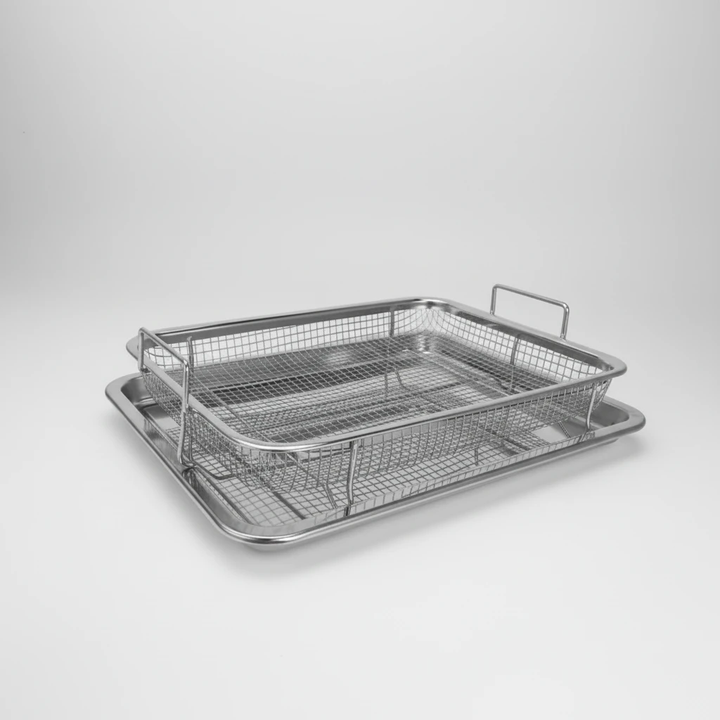 French Fries Basket - Heat-Resistant Stainless Steel with Tray Large Set Kitchen & Dining Roasting Pan Racks