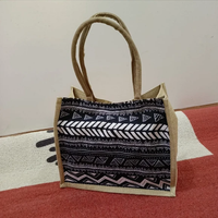 Geometric Print Pattern Tote Bag Jute Canvas Smart Casual 34x17x28cm Bags & Accessories Tote Bags