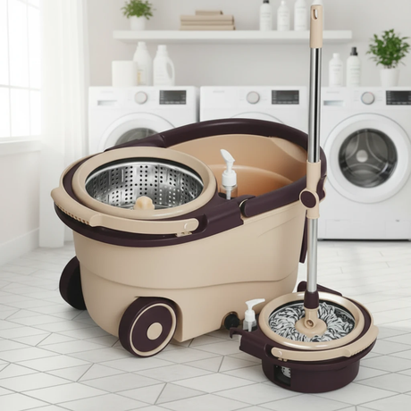 360° Spin Mop with Bucket and Dehydration Basket with 2 Mop Heads Home & Garden Mops