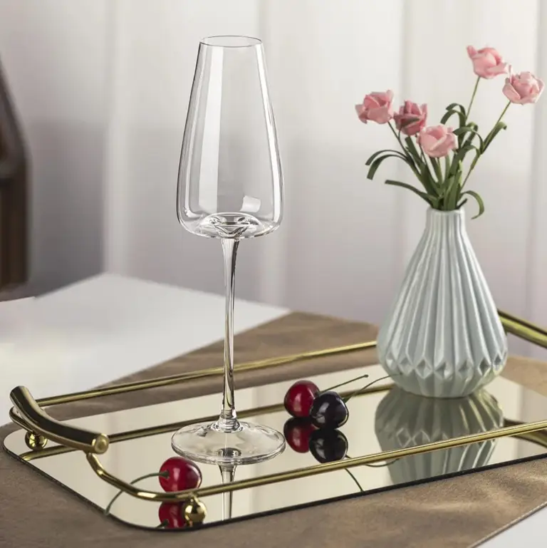 Champagne Glass Set - 2pc 280ml Crystal Clear Long Stem Tapered Bowl Wine Flute Kitchen & Dining Champagne Glasses