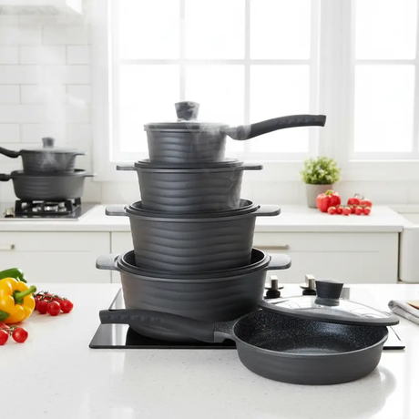 Cookware Set - 10-Piece Edenburg Heavy Duty Non-Stick Induction Bottom Granite Black Kitchen & Dining Cookware Sets