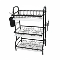 Dish Rack - Heavy Duty Executive 3-Tier Wire with Drip Trays and Cup Hooks Matte Black Kitchen & Dining Dish Racks