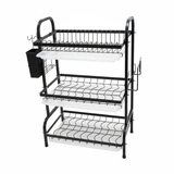 Dish Rack - Heavy Duty Executive 3-Tier Wire with Drip Trays and Cup Hooks Matte Black Kitchen & Dining Dish Racks