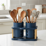 Double Cutlery and Chopstick Organizer with Drainage Holes Navy Blue 19x10x9.4cm Kitchen & Dining Flatware Trays