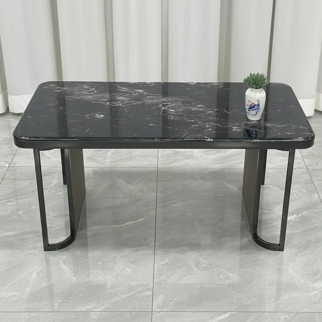 Dining Table - Black Marble Effect Top with Gunmetal Frame Base Furniture Kitchen & Dining Room Tables