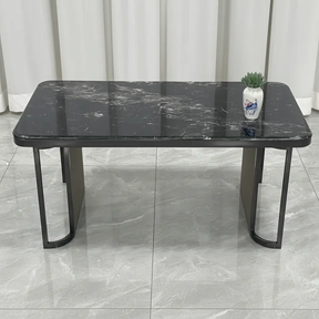 Dining Table - Black Marble Effect Top with Gunmetal Frame Base Furniture Kitchen & Dining Room Tables