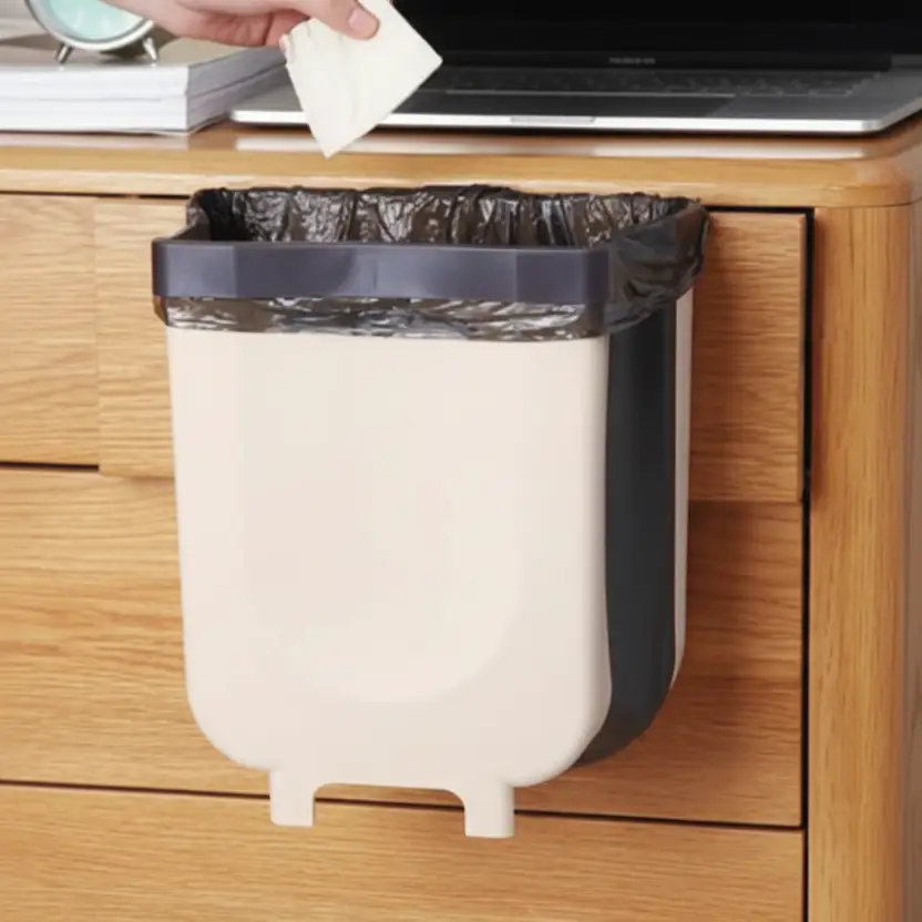 Kitchen Bin - 9L Hanging Cabinet Door Waste Bin Worktop Food Scrap Collector Beige Black Home & Garden Wastebaskets