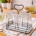 6-Slot Black Wire Glass Holder Rack Heart Handle Marble Tray Matte Black Kitchen & Dining Drinkware Holders
