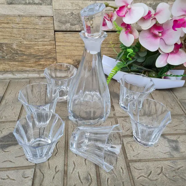 Decanter Set - 7-Piece Crystal Clear Diamond Cut Decanter with 6 Whisky Glasses Gift Box Kitchen & Dining Decanters