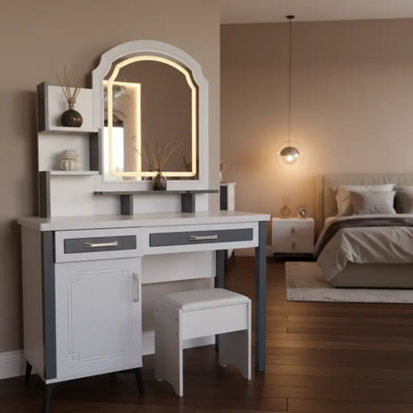 Arch LED Mirror Dressing Table with Cabinet Makeup Vanities
