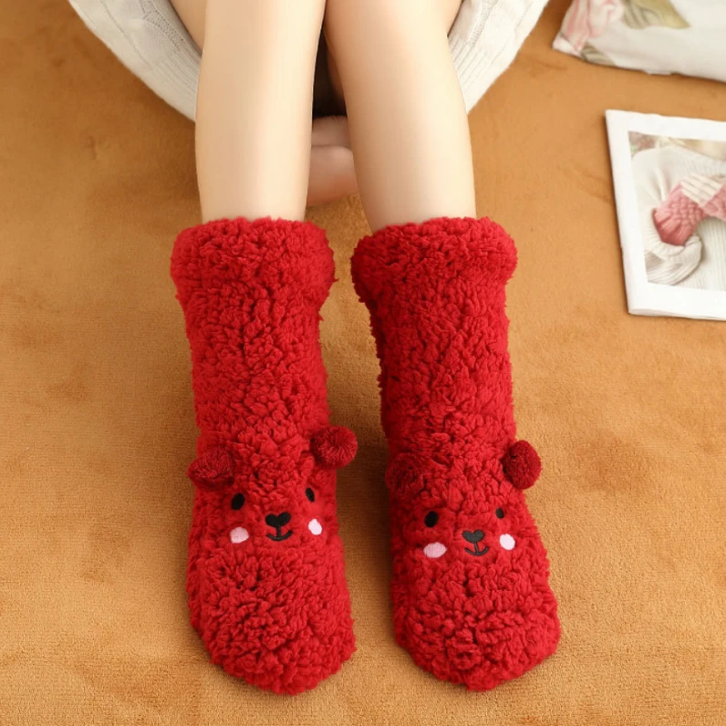 Fluffy Bear Slipper Socks Anti-Slip Sherpa Mid-Calf Home & Garden Crew Socks