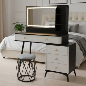 LED Vanity Dressing Table with Side Cabinet & Stool Lighted Vanities