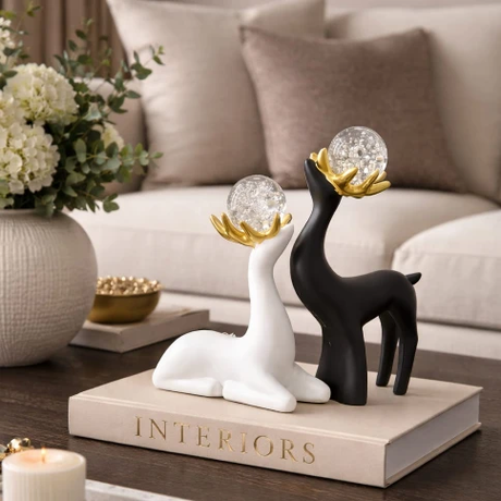 Crystal Sika Deer Home Ornament - Gold Horns Decor Set Home & Garden Figurines
