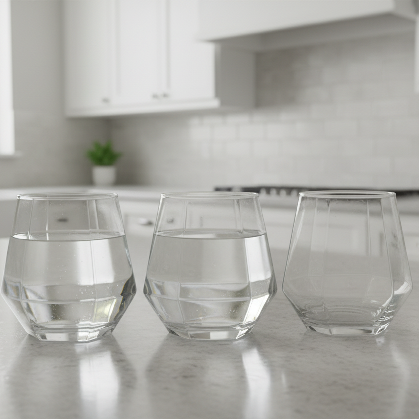 Hexagonal Whisky Glass Set 330ml Diamond Cut 6 Pieces