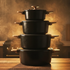 MGC 10-Piece Crocodile Ceramic Cookware Set Black with Wood Handles Kitchen & Dining Cookware Sets