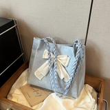 Elegant Bow Tote Bag with Braided Handles and Ribbon Detail