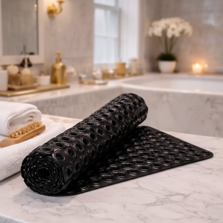 Bath Mat - Anti-Slip Hollow Grid PVC Black White Grey Home & Garden Bath Mats & Rugs