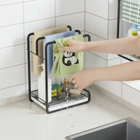 Sink Caddy - 2-in-1 Carbon Steel Dish Cloth Rack with Sponge Tray Matte Black Home & Garden Sink Caddies