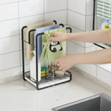 Sink Caddy - 2-in-1 Carbon Steel Dish Cloth Rack with Sponge Tray Matte Black Home & Garden Sink Caddies