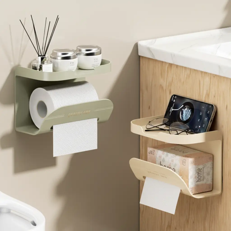 Tissue Holder - 2-in-1 Wall Mounted with Top Shelf Cream Green Home & Garden Toilet Paper Holders