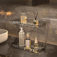 Vanity Organiser - 2-Tier Acrylic Cosmetic Shelf 21cm Layer Gap Clear Grey Home & Garden Household Storage Caddies