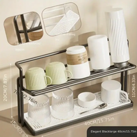 Kitchen Rack - 2-Tier Counter Cup and Mug Storage Organizer with Draining Tray 40cm Black Kitchen & Dining Cup Racks