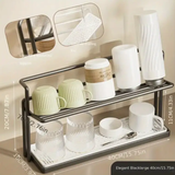 Kitchen Rack - 2-Tier Counter Cup and Mug Storage Organizer with Draining Tray 40cm Black Kitchen & Dining Cup Racks