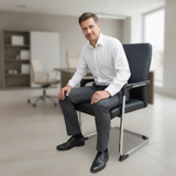 Visitor Chair - PU Leather with Chrome Cantilever Sled Base and Padded Armrests Black Furniture Office Chairs