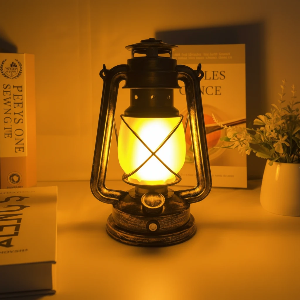 Rechargeable Vintage LED Lantern Lamp 35cm Antique Bronze Flame Effect Home & Garden Table Lamps