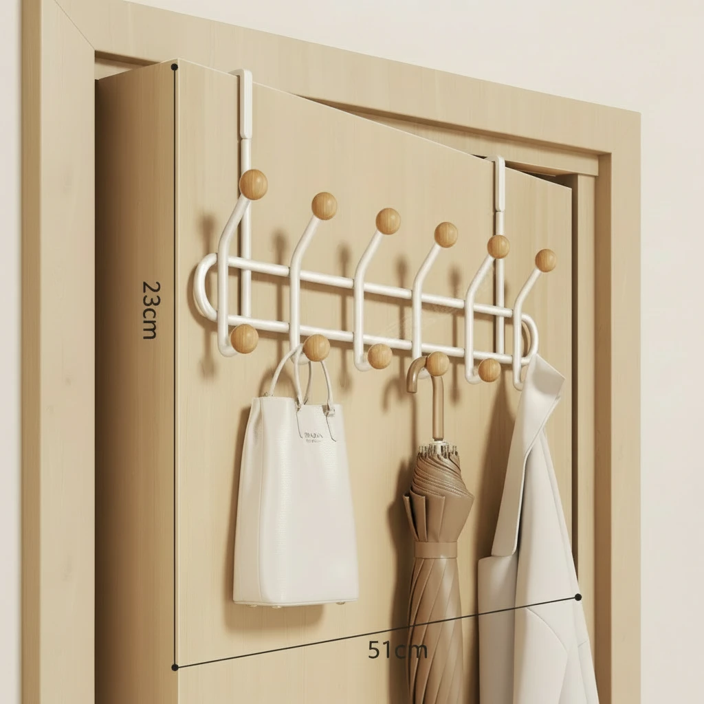 Heavy Duty Over-The-Door Rack 51x23cm 10 Wood Ball Hooks White Metal Coat Hat Towel Organizer Home & Garden Garment Racks